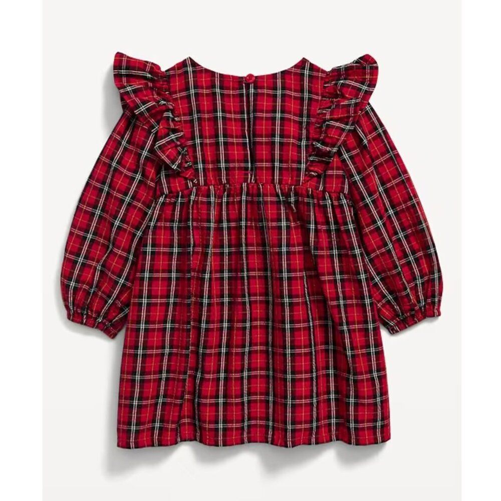 Old Navy Long-Sleeve Plaid Seersucker Dress Size 6-12M